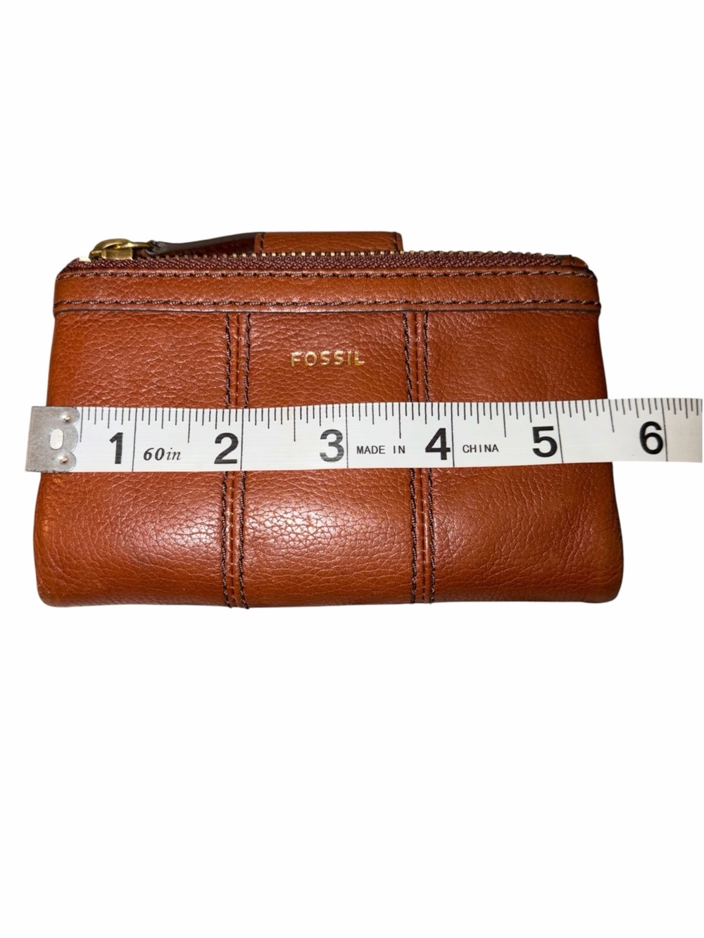 EUC Vintage Fossil Brown Cognac Leather Zip Bifold Wallet Card Holder Classic - Picture 7 of 8